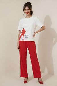 Zivame Devil Wears Prada Knit Cotton Loungewear Set - Flame Scarlet — thumbnail 3
